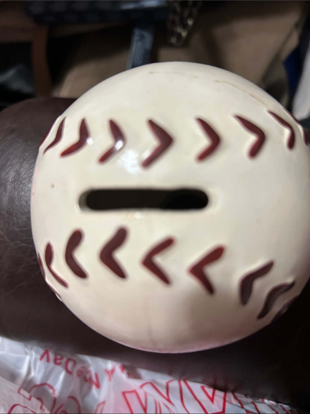 Ceramic Baseball Coin Bank - White and Red
